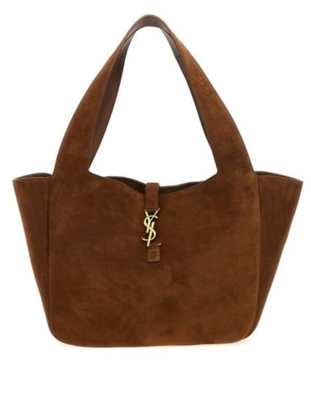 Saint Laurent Brown Suede Tote with Gold YSL Logo